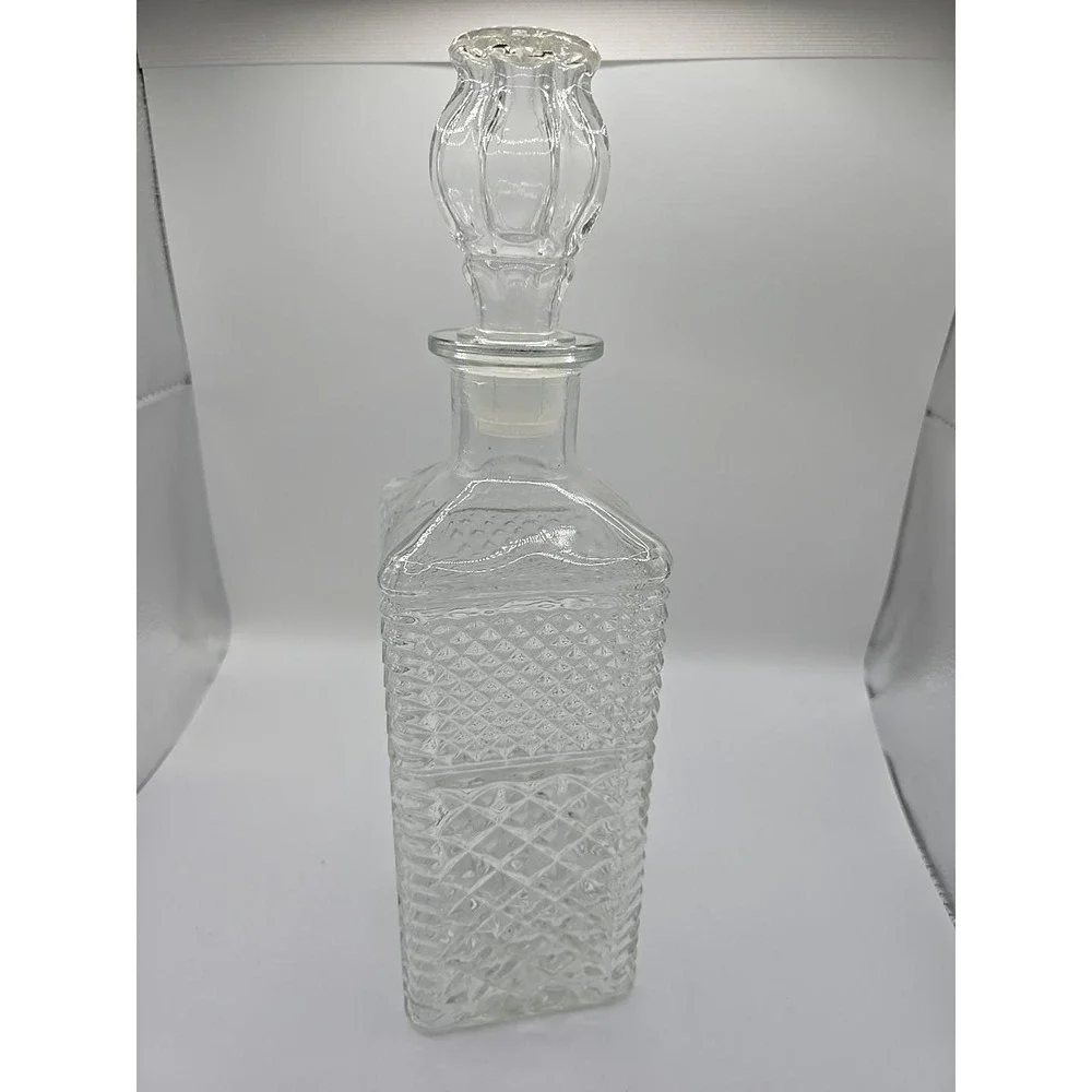 Clear Solid Clean Quality Pressed Glass Decanter w/ Topper 12.5